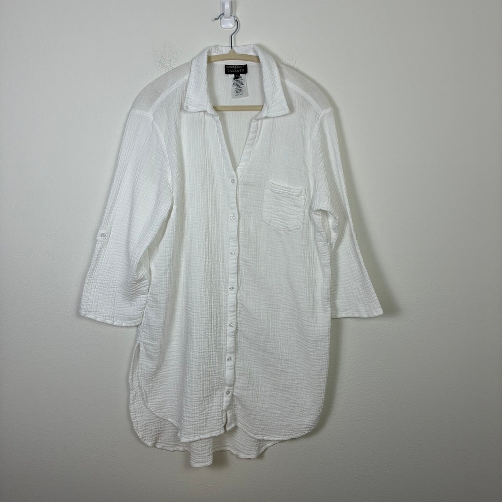 Miraclesuit Talbots Gauze Button Down Tunic Top XL Beach Coverup Coverup Coastal